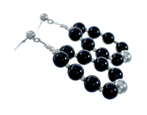 Navajo Sterling Silver And Onyx Bead Post Dangle Earrings X11343